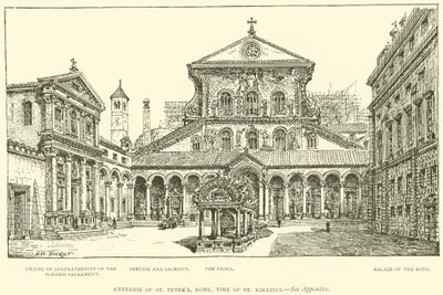 Exterieur van de Sint-Pietersbasiliek, Rome, tijd van St. Ignatius (gravure) door Henry William Brewer