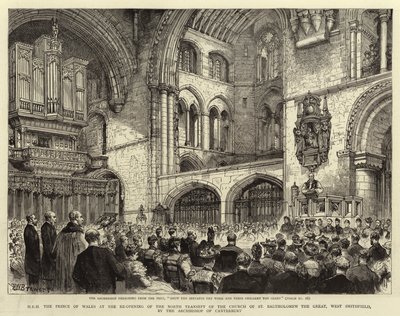 Z.K.H. de Prins van Wales bij de heropening van het Noord Transept van de Kerk van St Bartholomew the Great, West Smithfield, door de Aartsbisschop van Canterbury door Henry William Brewer