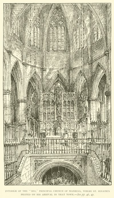 Interieur van de "Seo," Hoofdkerk van Manresa, waar St. Ignatius bad bij zijn aankomst in die stad door Henry William Brewer