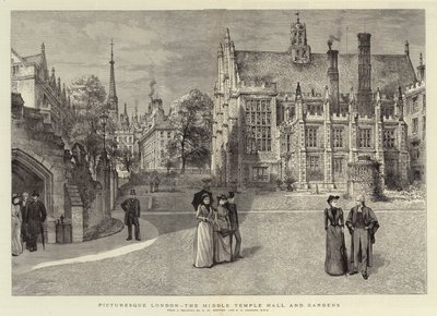 Pittoresk Londen, de Middle Temple Hall en Tuinen door Henry William Brewer