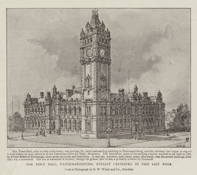 Het stadhuis van Pietermaritzburg, volledig verwoest door brand vorige week door Henry William Brewer