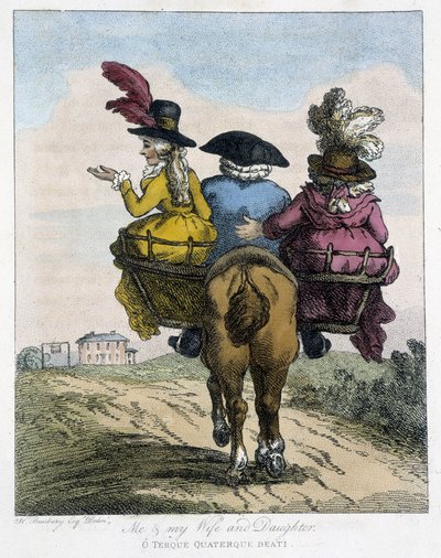 Ik met mijn vrouw en dochter - in Caricatures anglaise sur les manners de riding a horse, ill. door H. W. Bunbury, ed. John Stockdale door Henry William Bunbury