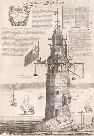 Edystone vuurtoren, pub. ca. 1762 door Henry Winstanley