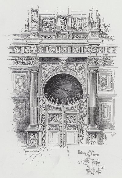 Deel van het scherm in Middle Temple Hall door Herbert (after) Railton