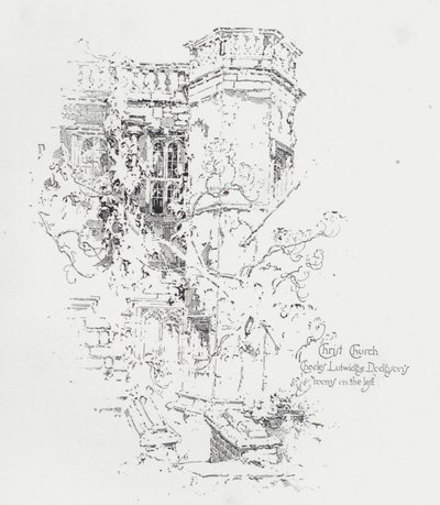 Kamer van Engelse auteur Charles Lutwidge Dodgson (Lewis Carroll), Christ Church College, Oxford (litho) door Herbert (after) Railton