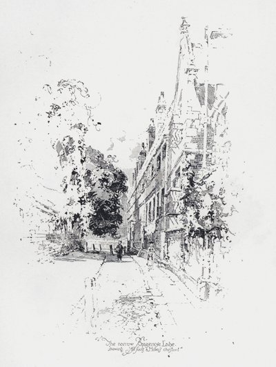 De smalle Brasenose Lane, Oxford, met All Souls