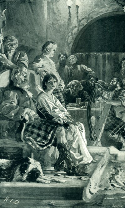 Scène in de Hal van een Hooglandse Hoofdman in de zeventiende eeuw door Herbert James Draper