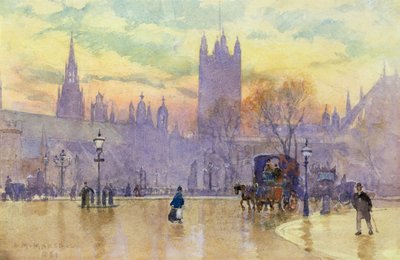 Parliament Square bij schemering, 1889 door Herbert Menzies Marshall