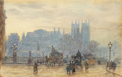 Westminster Abbey vanaf Westminster Bridge 1892 door Herbert Menzies Marshall