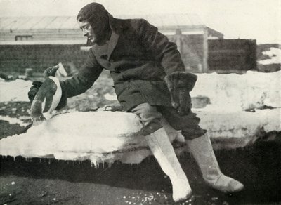 Luitenant Rennick en een Vriendelijke Pinguïn, 1911, 1913 door Herbert Ponting