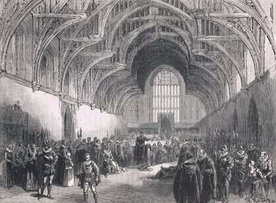 Staatsproces in Westminster Hall in de tijd van Elizabeth I door Herbert Railton