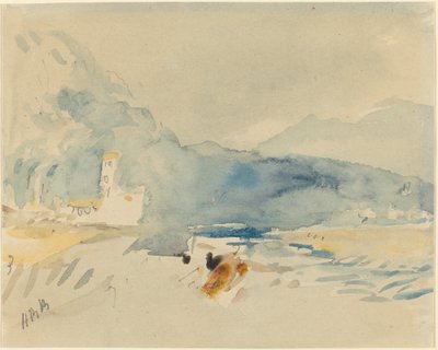 Een landschap met bergen en een stroom door Hercules Brabazon Brabazon