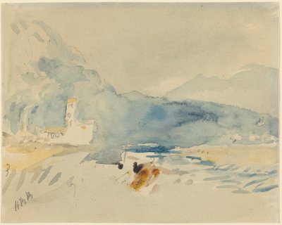 Een landschap met bergen en een beekje door Hercules Brabazon Brabazon