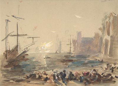 Zeegezicht recto, onleesbare schets verso, 1840-1906 door Hercules Brabazon Brabazon