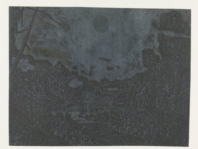 Landschap met een waterval (tweede versie) door Hercules Segers