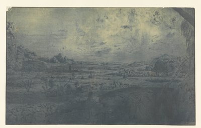 Bergvallei met omheinde velden door Hercules Segers