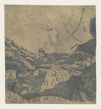 Rotsachtig landschap met een kloof (eerste versie) door Hercules Segers