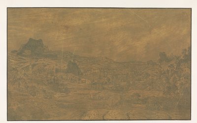 Vallei met een rivier en een stad met vier torens door Hercules Segers