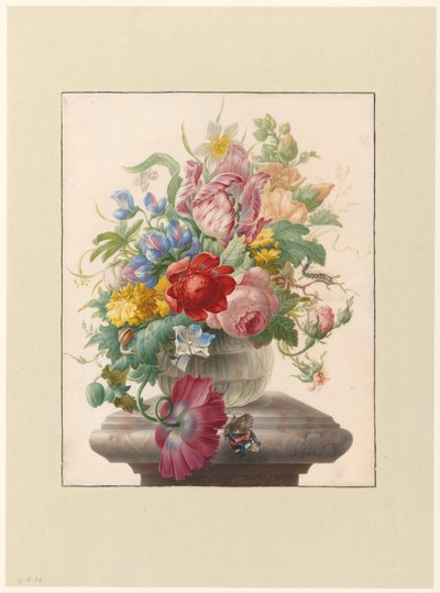 Bloemen in vaas met Atalanta door Herman Henstenburgh