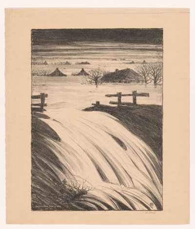 Overstrooming Maas en Waal jan. 1926 door Herman Heuff (signed by artist)