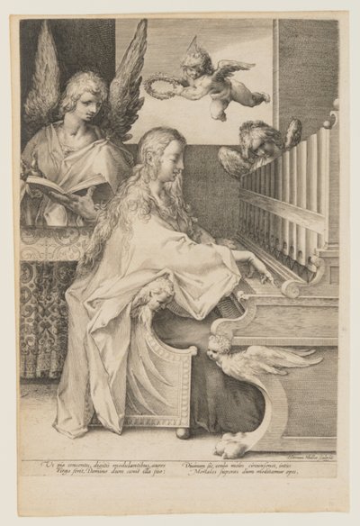 St. Cecilia op het orgel met twee engelen door Herman Jansz. Muller