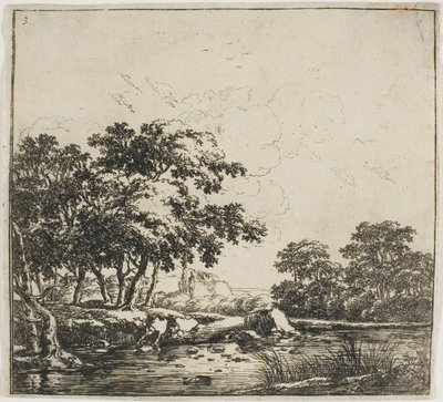 De rivier in het bos, plaat drie uit Set landschappen door Herman Naijwincx