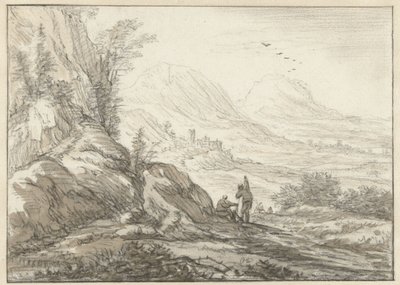 Berglandschap met gezicht op een dal door Herman Saftleven