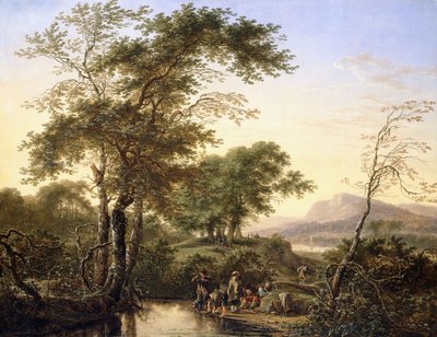 Een Uitgebreid Italiaans Rivierlandschap met Reizigers bij een Poel, 1646 door Herman the Younger Saftleven