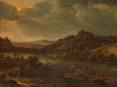 Rivierzicht met veerboot door Herman the Younger Saftleven