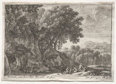 Landschap met Satyrs door Herman van Swanevelt