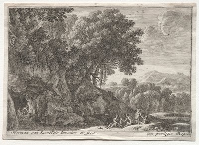 Landschap met saters door Herman van Swanevelt