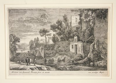Landschap met een Ziekenhuis, uit de serie Twaalf Landschappen door Herman van Swanevelt