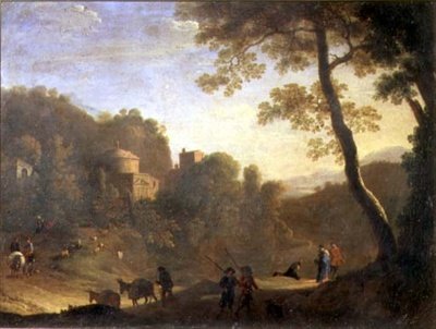 Landschap met figuren door Herman van Swanevelt