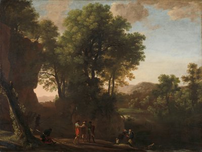 Landschap met de doop van de eunuch door Herman van Swanevelt