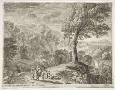 De grote boom en de waterval, c. 1652-1654 door Herman van Swanevelt