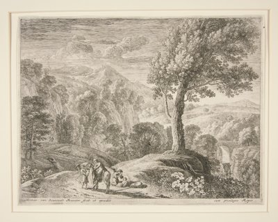 De grote boom en de grot, uit de set De vlucht naar Egypte door Herman van Swanevelt