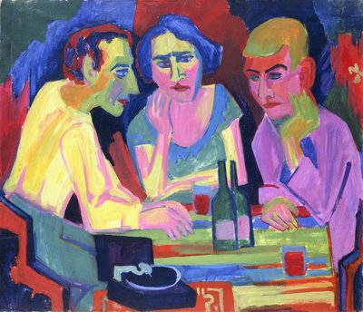 Drie mensen aan een tafel, 1924 door Hermann Scherer