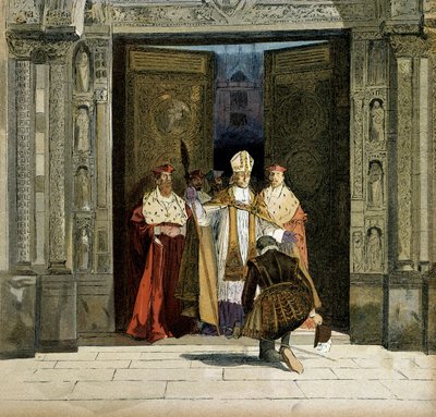 Afzwering van Hendrik IV (1553-1610) in de abdij van Saint Denis in aanwezigheid van de aartsbisschop van Bourges, Renaud de Beaune (1527-1606) door Hermann Vogel