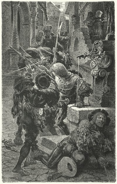 Botsing tussen studenten en Landsknechten in Erfurt, 1510 door Hermann Vogel