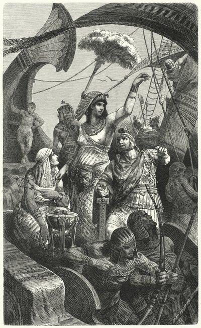 Cleopatra tijdens de Slag bij Actium, 31 v.Chr. door Hermann Vogel