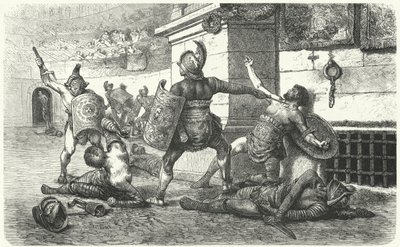 Gladiatoren vechten in de arena in het oude Rome door Hermann Vogel