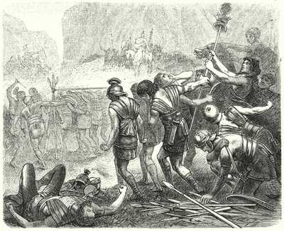 Vernedering van het Romeinse leger door de Samnieten bij de Caudijnse Forks, 321 v.Chr. door Hermann Vogel
