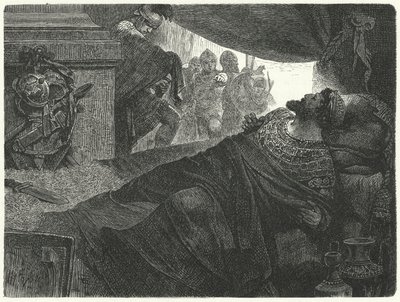 Mithridates VI van Pontus probeert zelfmoord te plegen door vergif in te nemen, 63 v.Chr. door Hermann Vogel