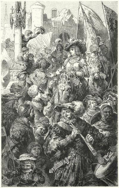 Processie van Landsknechten op weg naar de oorlog, 16e eeuw door Hermann Vogel