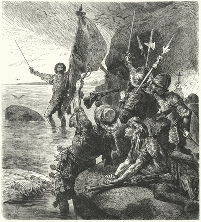 Vasco Nunez de Balboa claimt de Stille Oceaan voor Spanje, 1513 door Hermann Vogel