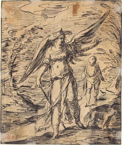 Tobias en de engel (verso) door Hermann Weyer