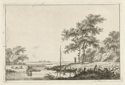 Landschap met schuitje door Hermanus Fock