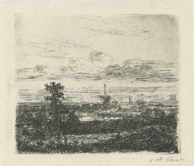 Landschap met een molen door Hermanus Jan Hendrik van Rijkelijkhuysen