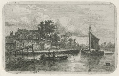 Zeilschip aan de waterkant door Hermanus Jan Hendrik van Rijkelijkhuysen