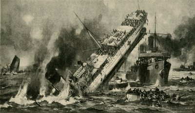 Het zinken van de Anglia, Eerste Wereldoorlog, 17 november 1915, c1920 door Hermanus Willem Koekkoek